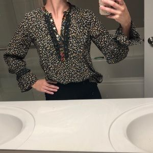 LOFT ‘Garden Party’ green floral blouse size XXSP